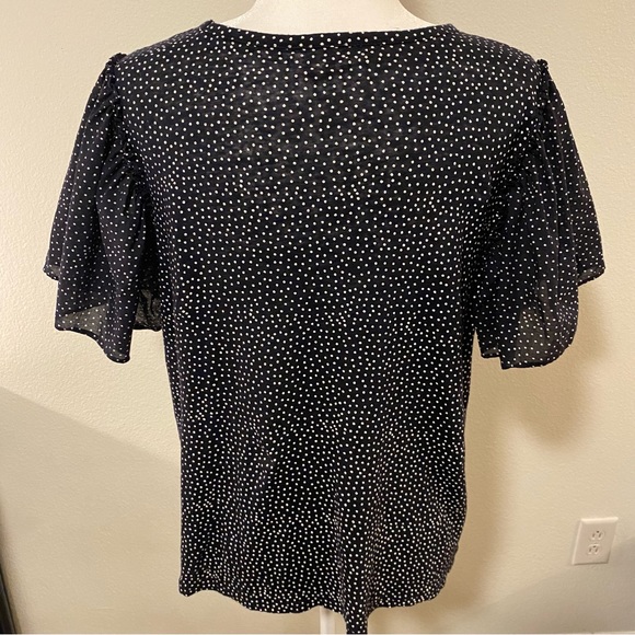 LOFT Black White Polka Dot Linen Flutter Sleeve Blouse - Picture 4 of 11